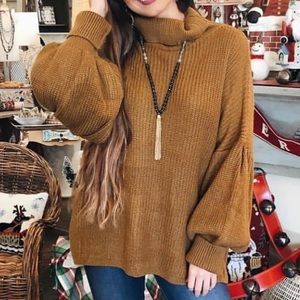 She + Sky Gold Bubble Sleeve Sweater